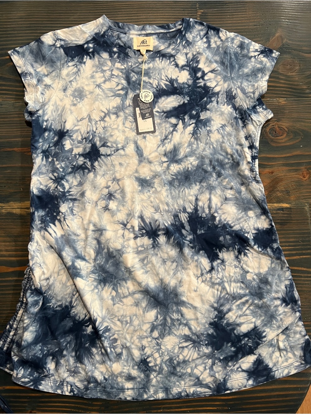 Surfside Supply Navy & White Tie-Dye Short Sleeve Dress Size L NWT